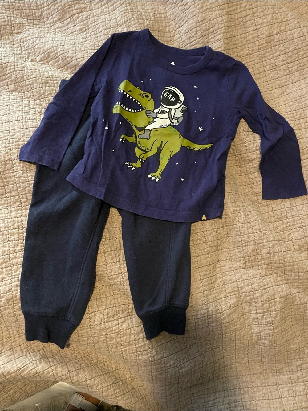 GAP Navy Pajama Set with Green Dinosaur Astronaut Graphic